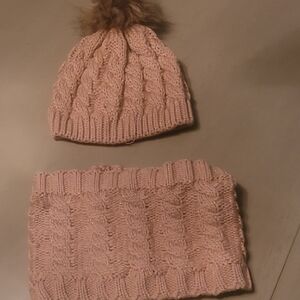 Pink Knit Beanie and Scarf Set